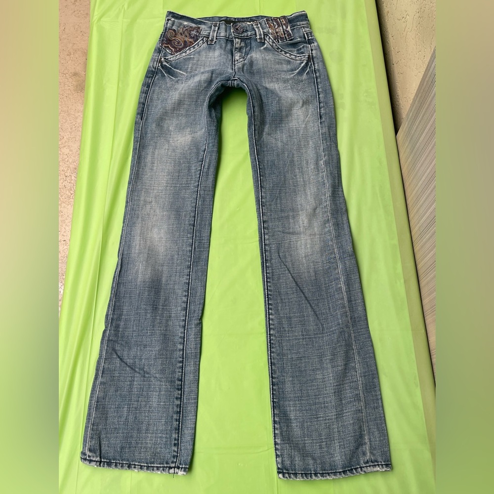LOW RISE MISS SIXTY YK2 VINTAGE BLUE JEANS ,DISTRESS WITH EMBROILED POCKETS  24 - Picture 6 of 16